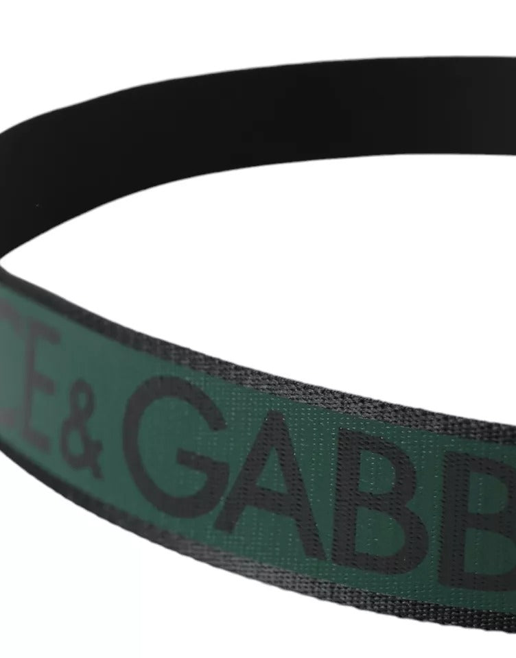 Dolce & Gabbana Black Green Logo Silver Metal Buckle Belt | Regal Royce