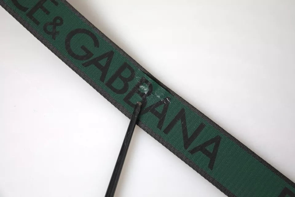 Dolce & Gabbana Black Green Logo Silver Metal Buckle Belt | Regal Royce