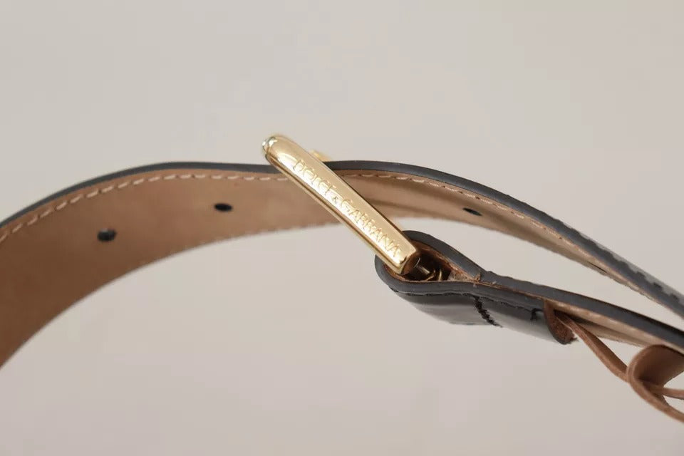 Dolce & Gabbana Black Leather Gold Metal Logo Engraved Buckle Belt | Regal Royce