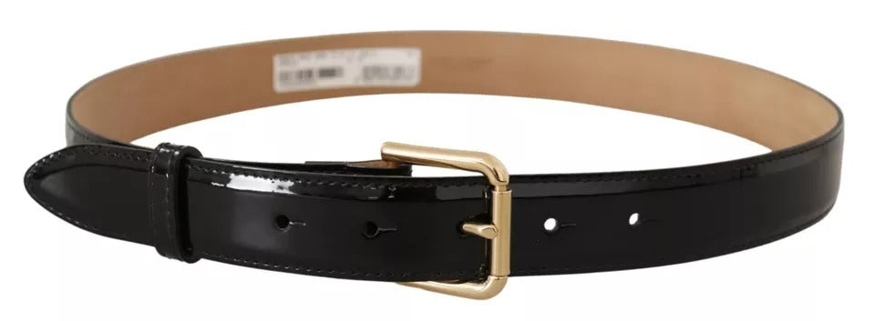Dolce & Gabbana Black Leather Gold Metal Logo Engraved Buckle Belt | Regal Royce