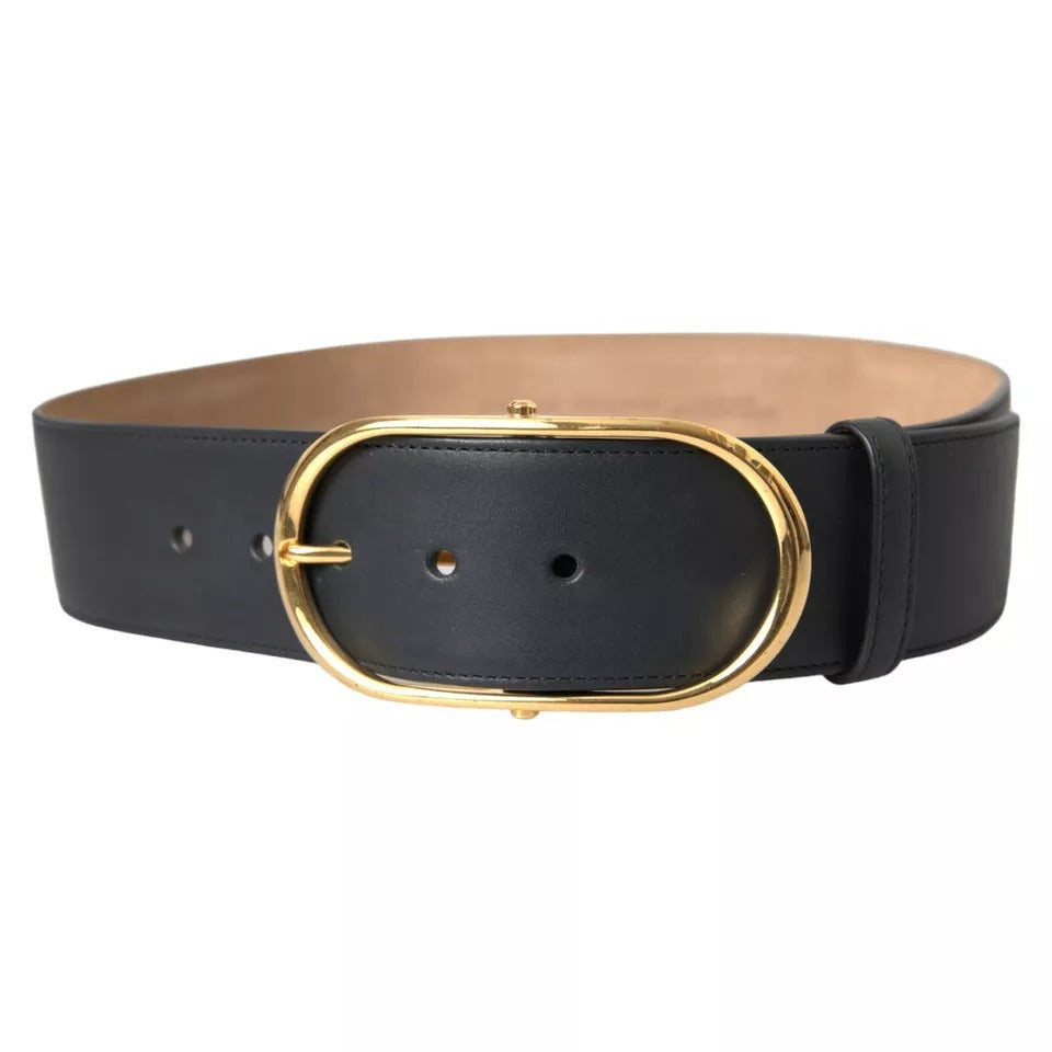 Dolce & Gabbana Black Leather Gold Oval Metal Buckle Belt | Regal Royce
