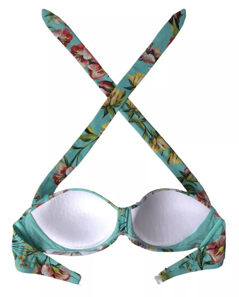 Dolce & Gabbana Mint Green Floral Print Beachwear Bikini Top | Regal Royce
