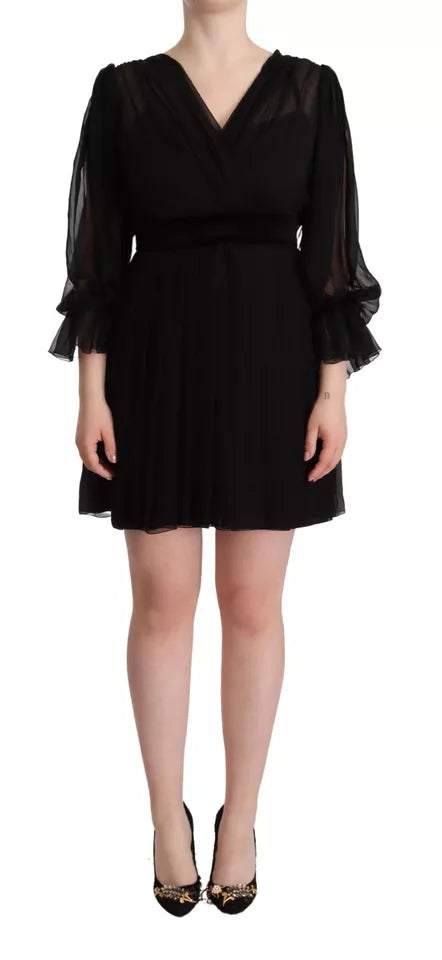 Dolce & Gabbana Black V-neck Long Sleeves Mini A-line Dress | Regal Royce