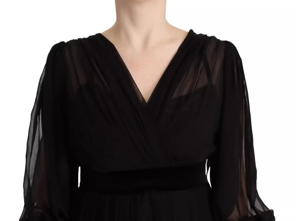 Dolce & Gabbana Black V-neck Long Sleeves Mini A-line Dress | Regal Royce