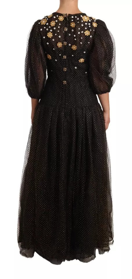 Dolce & Gabbana Black Crystal Floral Maxi Ball Gown Dress | Regal Royce