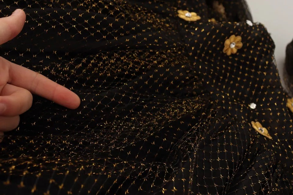 Dolce & Gabbana Black Crystal Floral Maxi Ball Gown Dress | Regal Royce