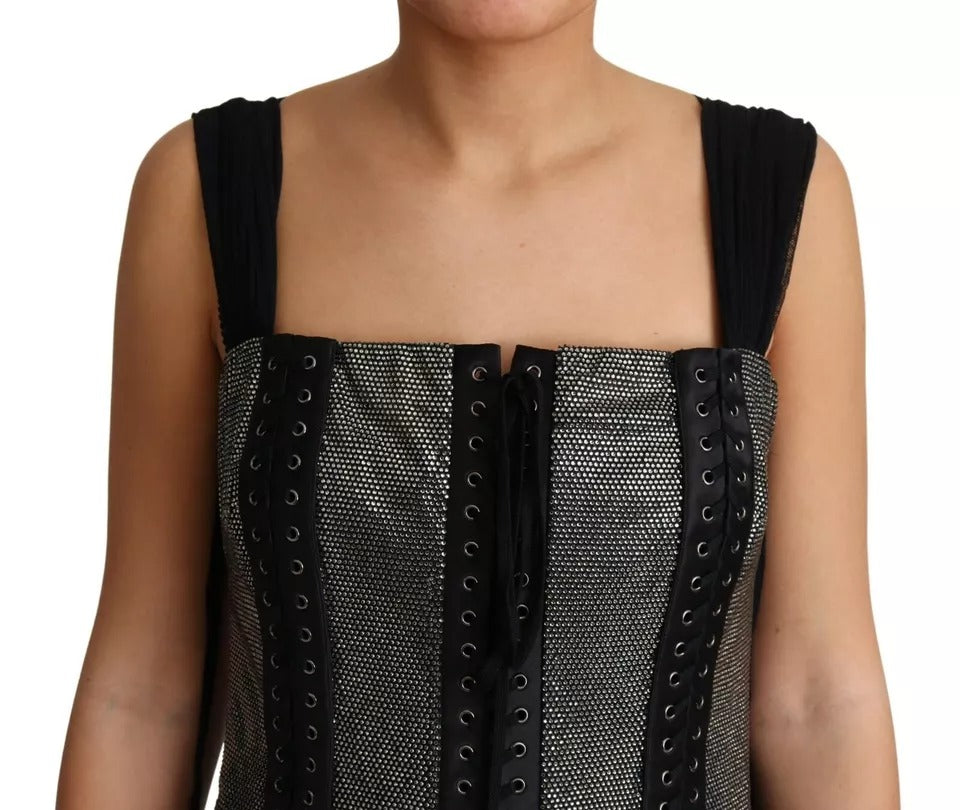 Dolce & Gabbana Black Crystals Lace Up Runway Gown Dress | Regal Royce