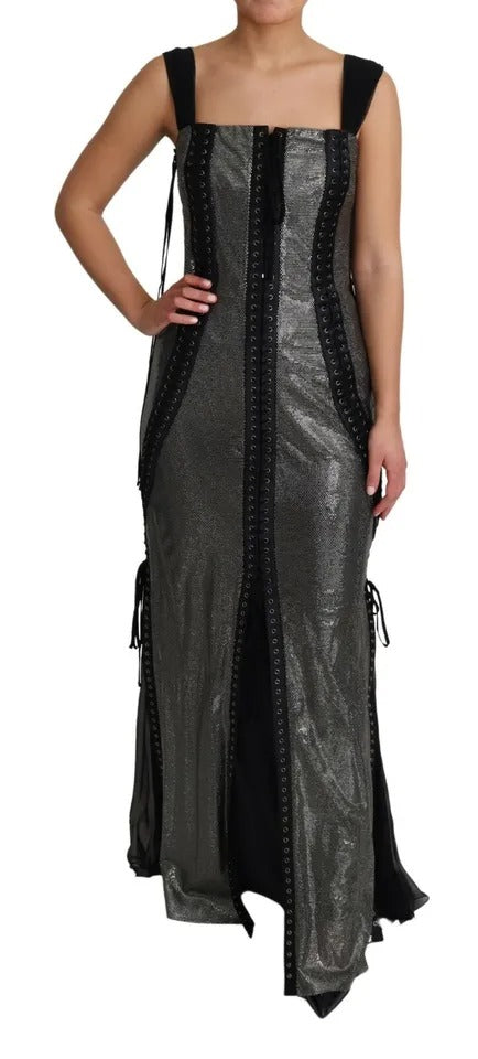 Dolce & Gabbana Black Crystals Lace Up Runway Gown Dress | Regal Royce