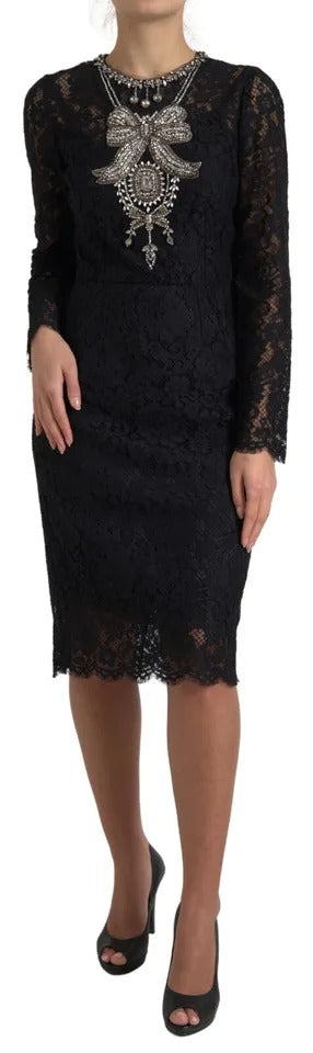Dolce & Gabbana Black Nylon Lace Embellished Sheath Dress | Regal Royce