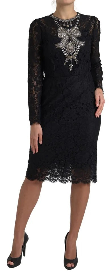 Dolce & Gabbana Black Nylon Lace Embellished Sheath Dress | Regal Royce