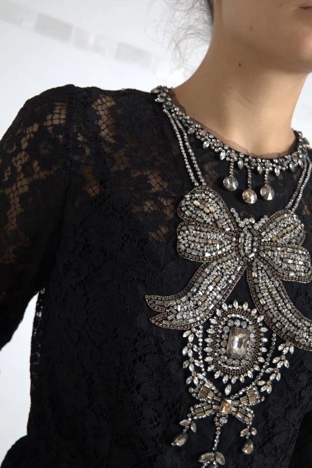 Dolce & Gabbana Black Nylon Lace Embellished Sheath Dress | Regal Royce