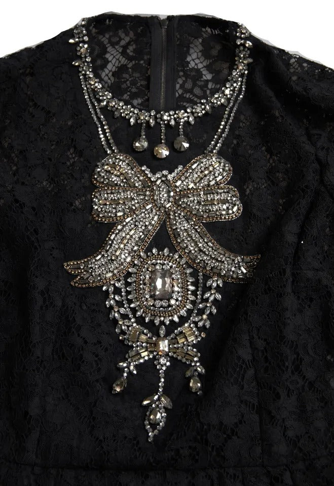 Dolce & Gabbana Black Nylon Lace Embellished Sheath Dress | Regal Royce