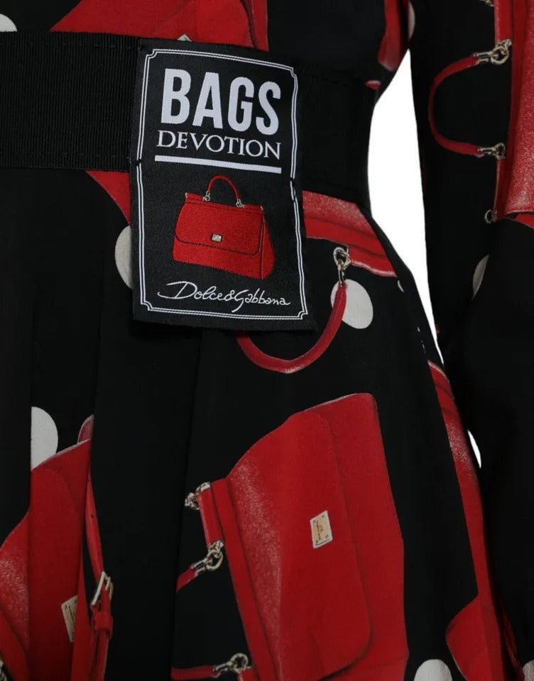 Dolce & Gabbana Black Sicily Bag Print Flared Midi Dress | Regal Royce