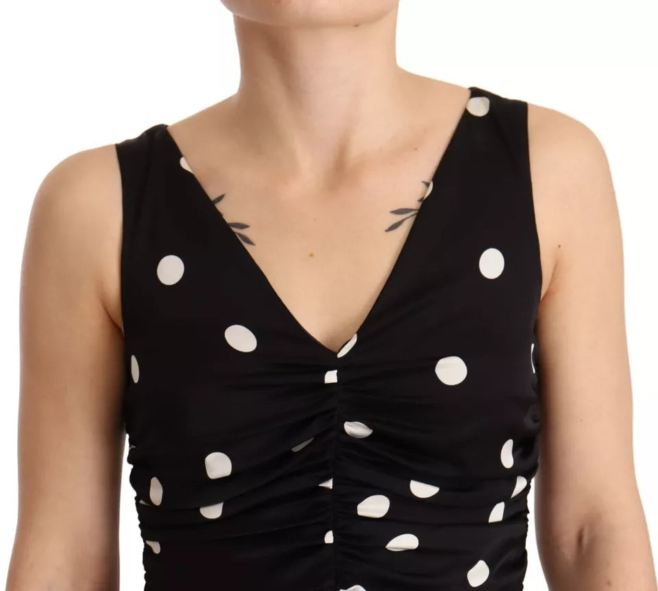 Dolce & Gabbana Black Silk Polka Dots V-neck Sheath Midi Dress | Regal Royce