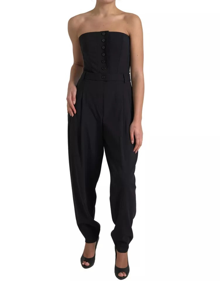 Dolce & Gabbana Black Wool Stretch Strapless Jumpsuit Dress | Regal Royce