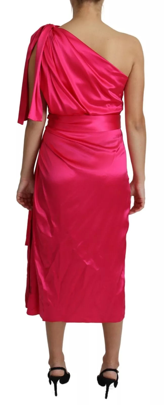 Dolce & Gabbana Fuchsia Fitted Cut One Shoulder Midi Dress | Regal Royce