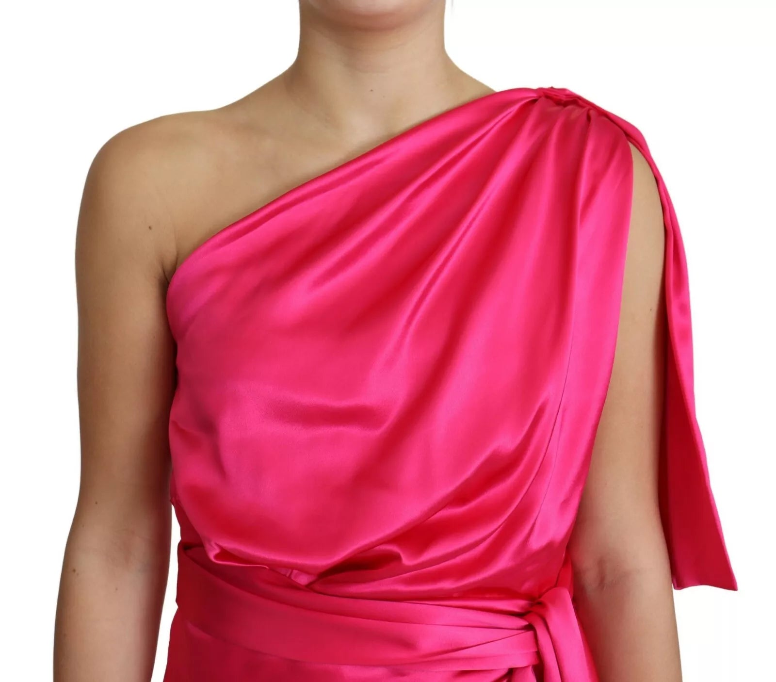 Dolce & Gabbana Fuchsia Fitted Cut One Shoulder Midi Dress | Regal Royce
