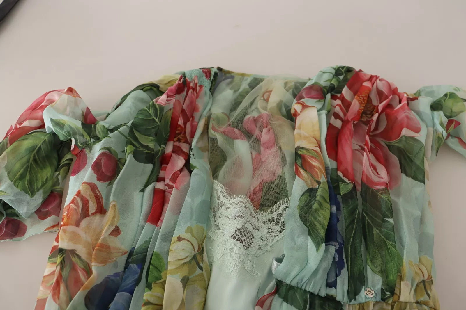 Dolce & Gabbana Green Floral Long Sleeve V-neck Midi Dress | Regal Royce