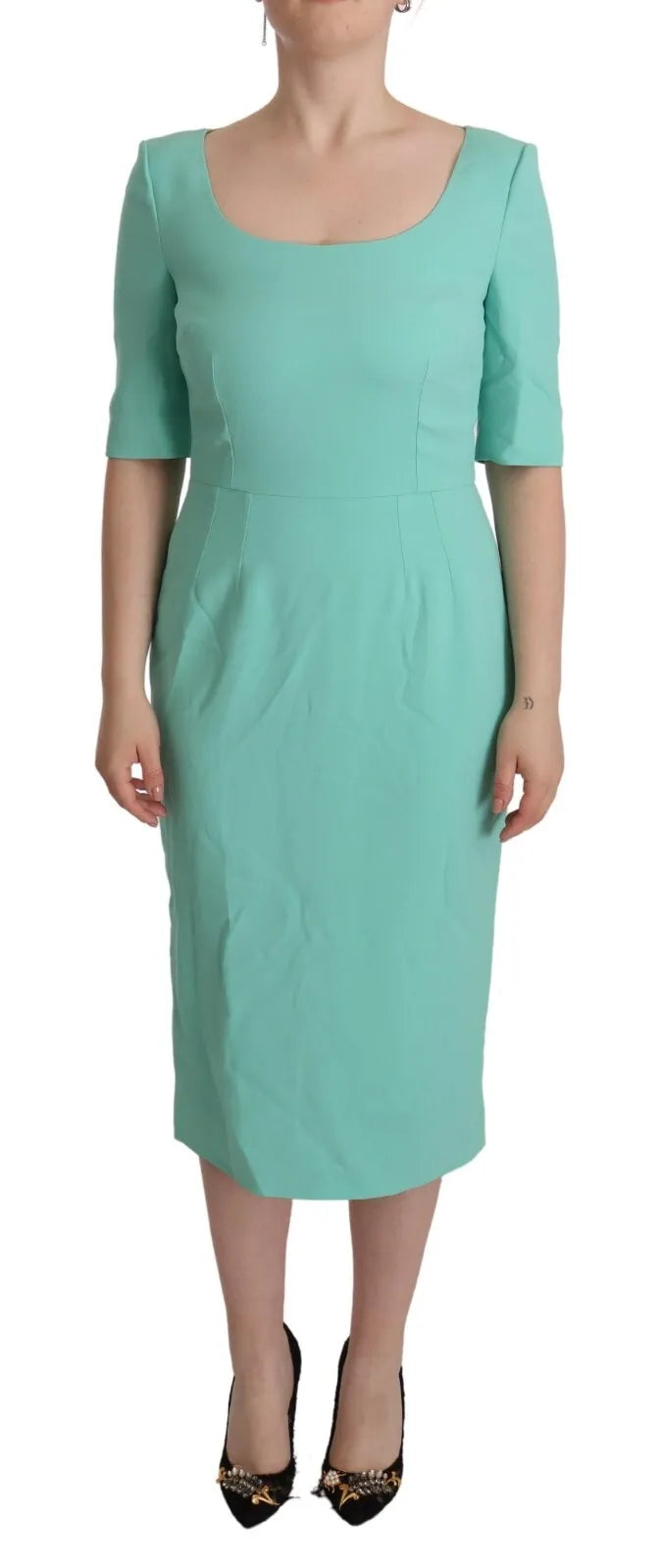 Dolce & Gabbana Mint Green Sheath Square Neckline Midi Dress | Regal Royce