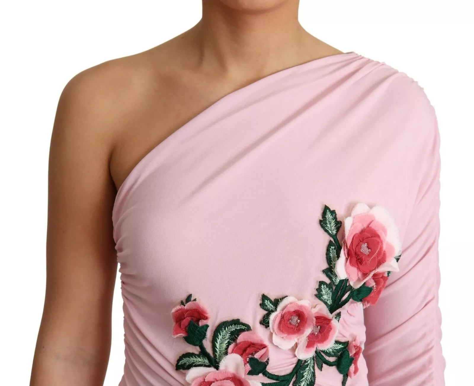 Dolce & Gabbana Pink Flower Embellished One Shoulder Dress | Regal Royce
