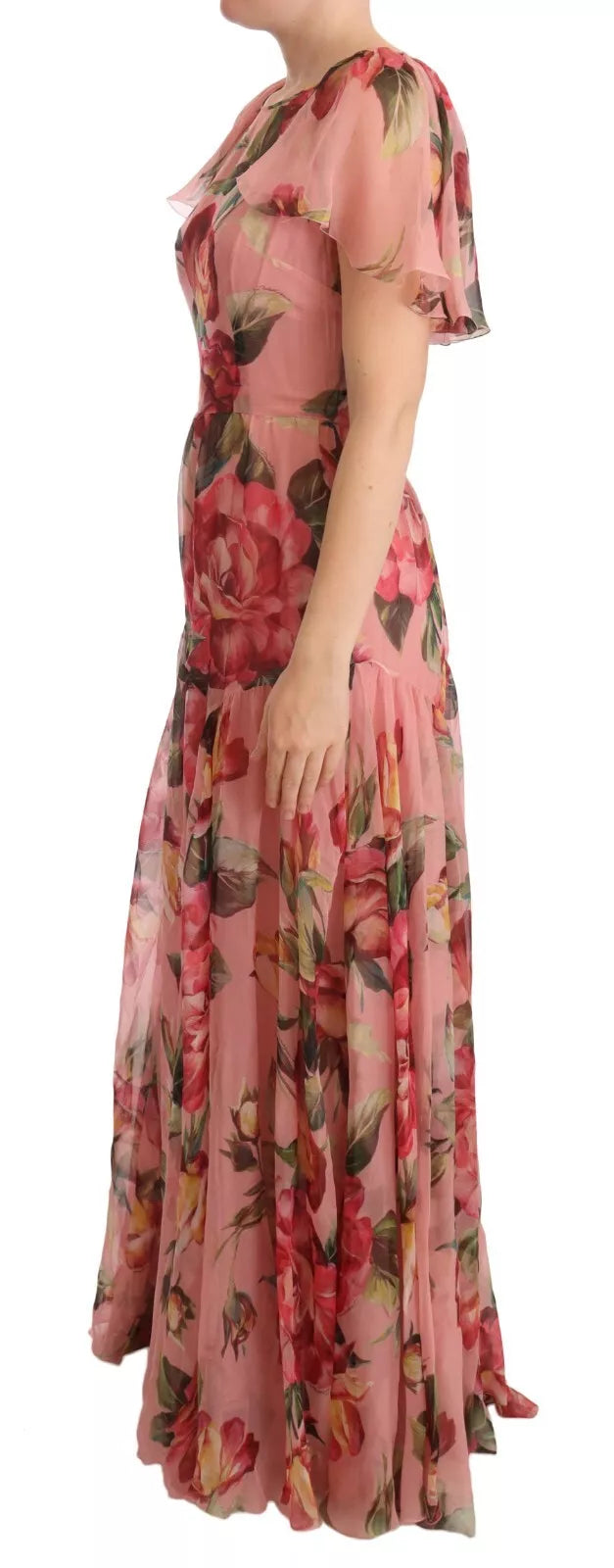 Dolce & Gabbana Pink Silk Floral Print Layered Maxi Dress | Regal Royce