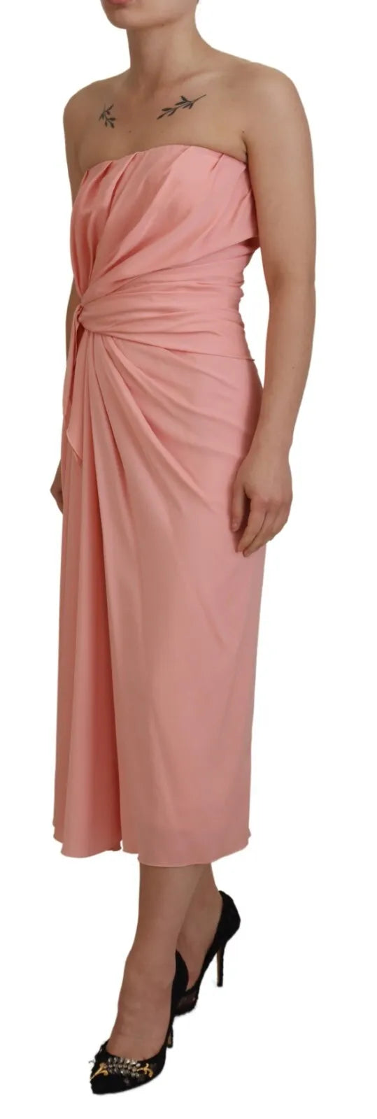 Dolce & Gabbana Pink Silk Stretch Strapless Sheath Midi Dress | Regal Royce