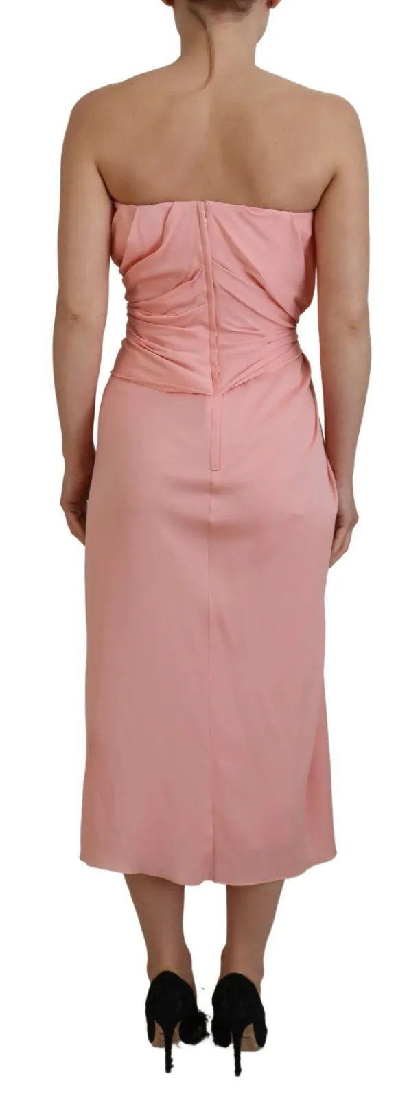 Dolce & Gabbana Pink Silk Stretch Strapless Sheath Midi Dress | Regal Royce