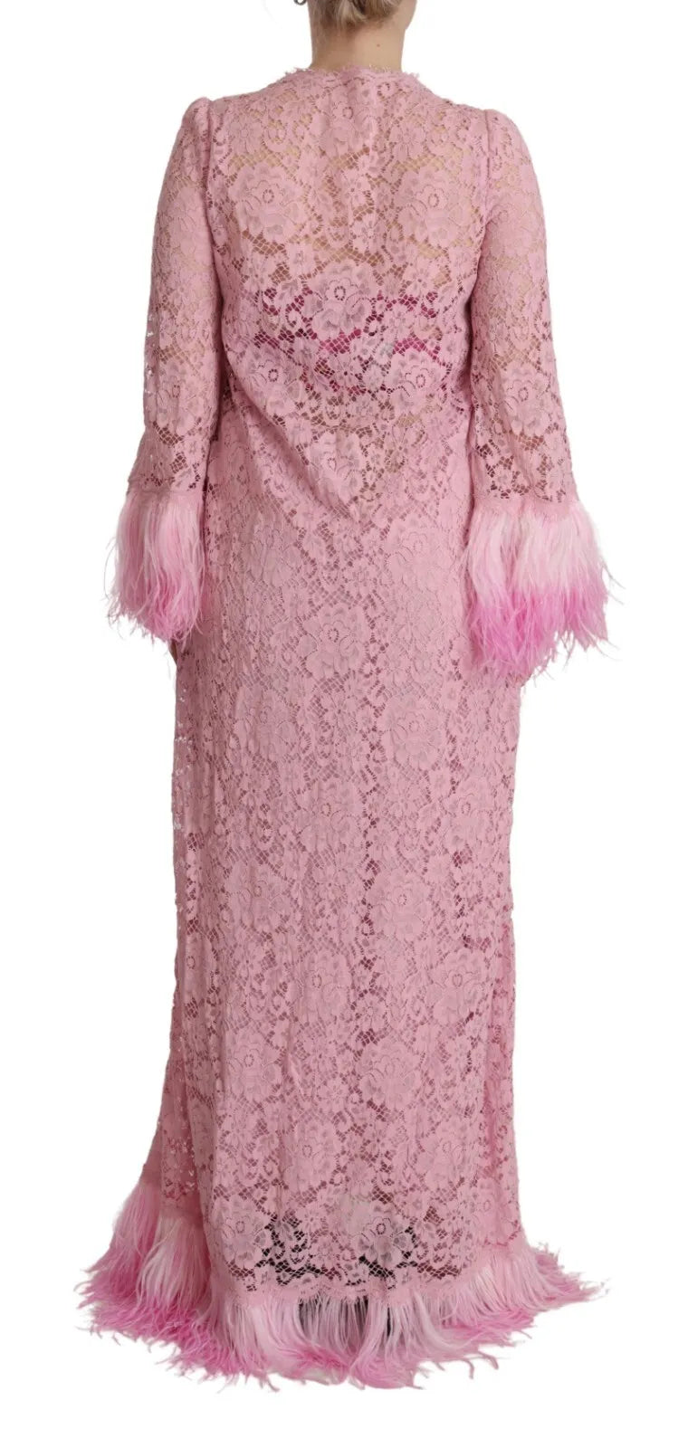Dolce & Gabbana Shift Lilac Lace Feathers Long Sleeves Dress | Regal Royce
