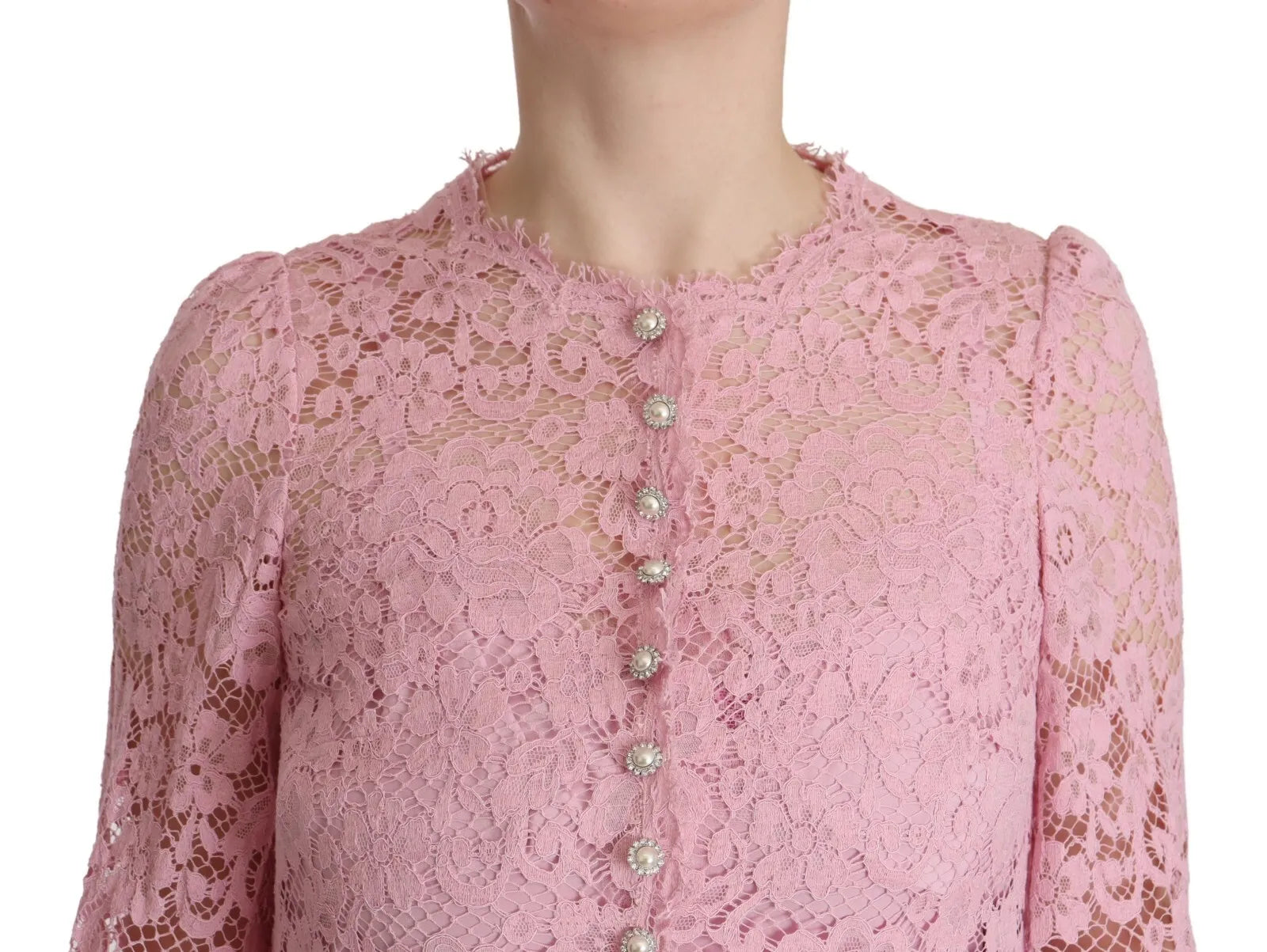 Dolce & Gabbana Shift Lilac Lace Feathers Long Sleeves Dress | Regal Royce