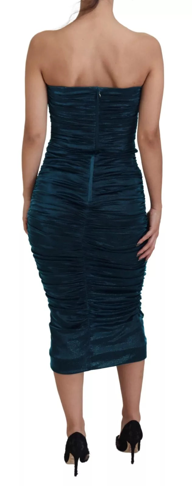 Dolce & Gabbana Silk Blend Blue Satin Fitted Strapless Dress | Regal Royce