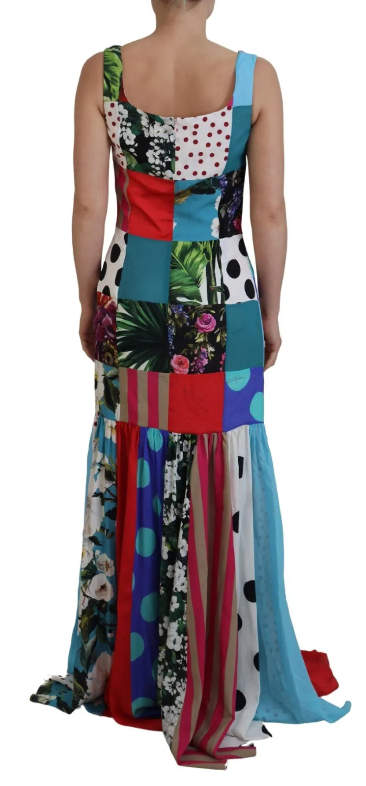 Dolce & Gabbana Silk Multicolor Patchwork Sheath Maxi Dress | Regal Royce