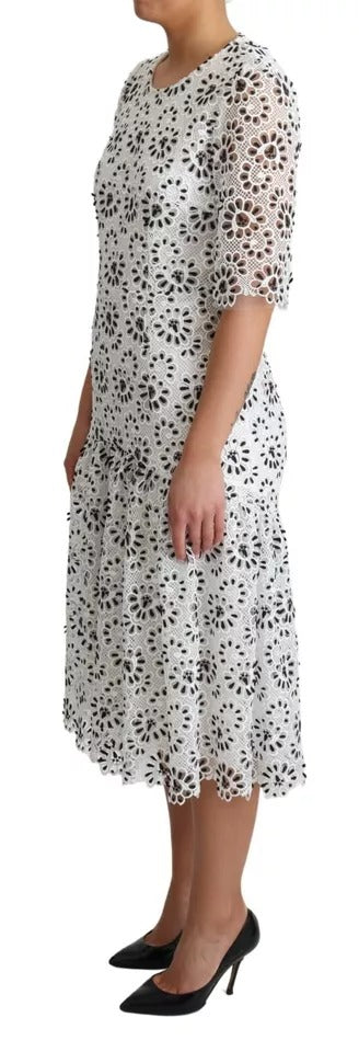 Dolce & Gabbana White Cutout Design Polyester A-line Midi Dress | Regal Royce
