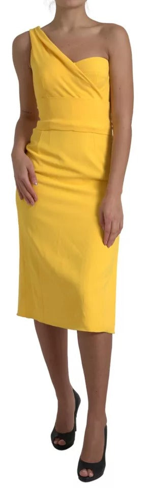 Dolce & Gabbana Yellow One Shoulder Side Slit Midi Dress | Regal Royce