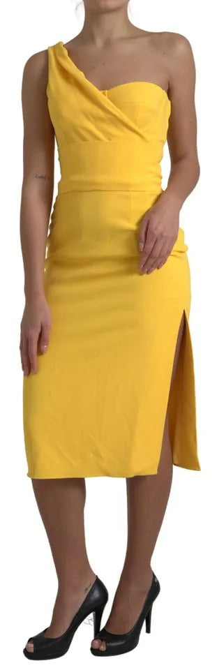 Dolce & Gabbana Yellow One Shoulder Side Slit Midi Dress | Regal Royce