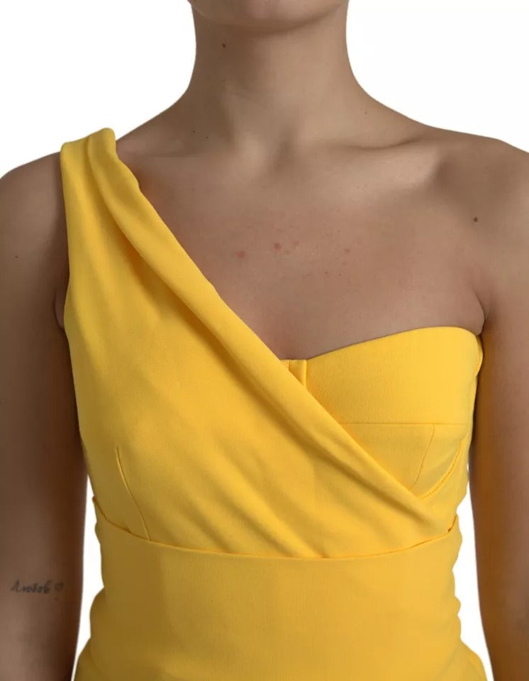Dolce & Gabbana Yellow One Shoulder Side Slit Midi Dress | Regal Royce