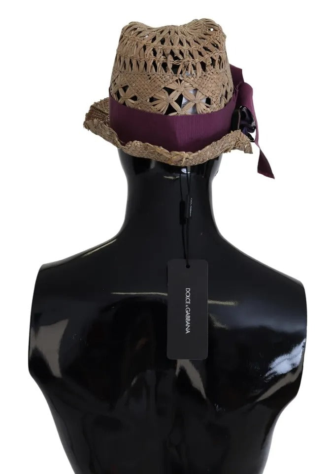 Dolce & Gabbana Brown Ribbon Floral Embellished Straw Hat | Regal Royce