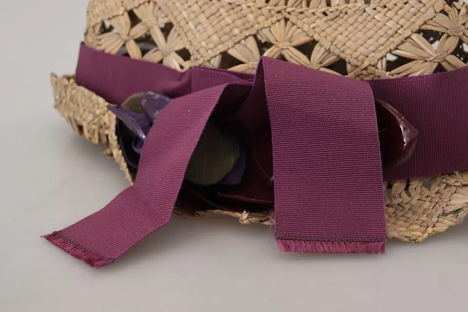 Dolce & Gabbana Brown Ribbon Floral Embellished Straw Hat | Regal Royce