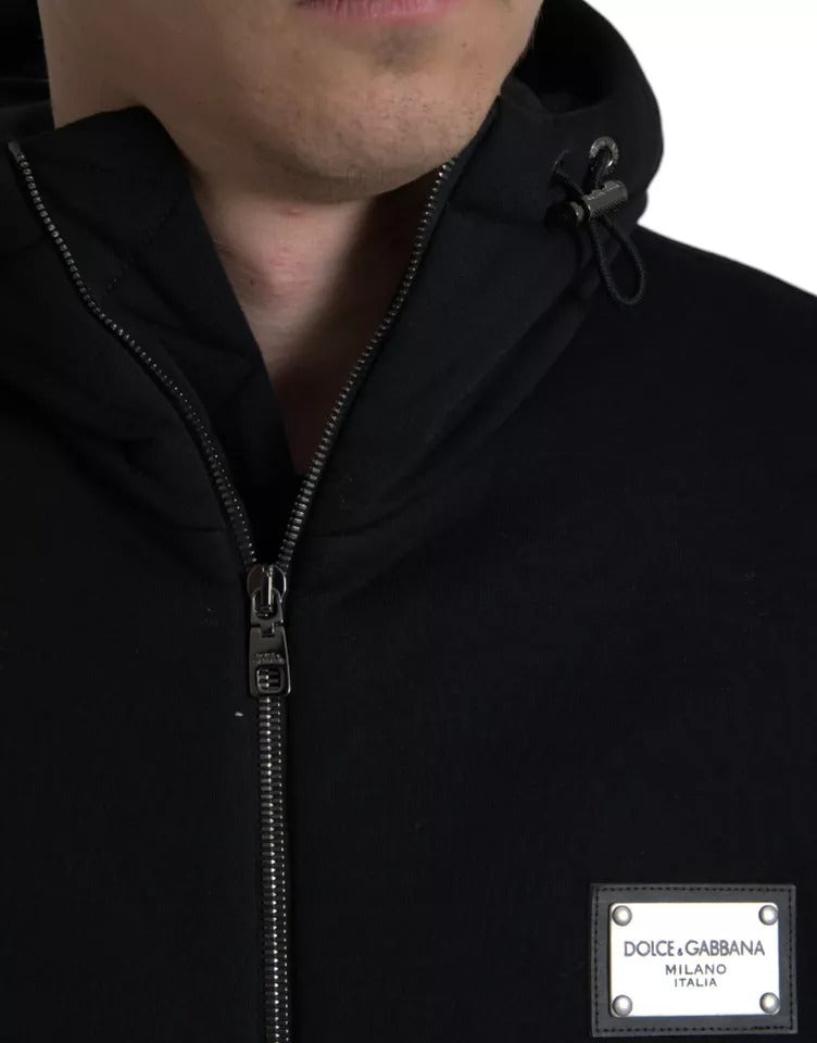 Dolce & Gabbana Black Cotton Hooded Logo Bomber Jacket | Regal Royce