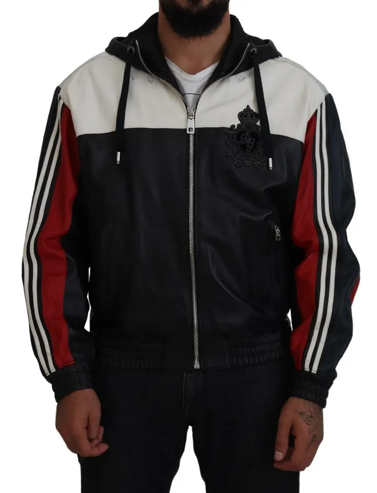 Dolce & Gabbana Black Leather Hooded Blouson Coat Jacket | Regal Royce