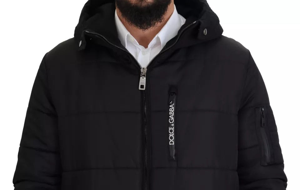 Dolce & Gabbana Black Nylon Hooded Parka Coat Winter Jacket | Regal Royce