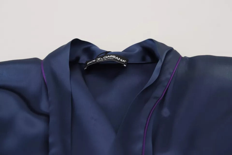 Dolce & Gabbana Blue Satin Silk Waist Belt Robe Jacket | Regal Royce
