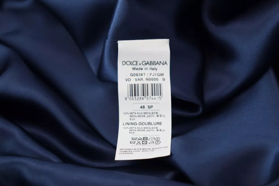 Dolce & Gabbana Blue Satin Silk Waist Belt Robe Jacket | Regal Royce
