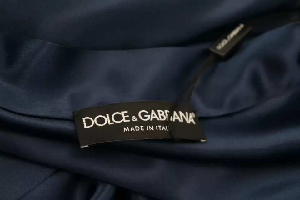 Dolce & Gabbana Blue Satin Silk Waist Belt Robe Jacket | Regal Royce