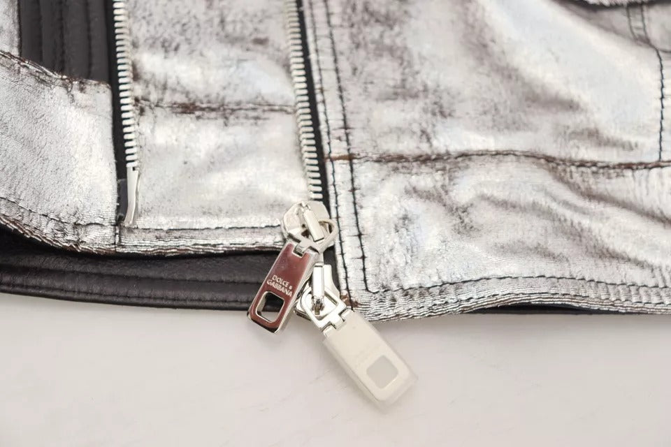 Dolce & Gabbana Silver Leather Biker Coat Lambskin Jacket | Regal Royce