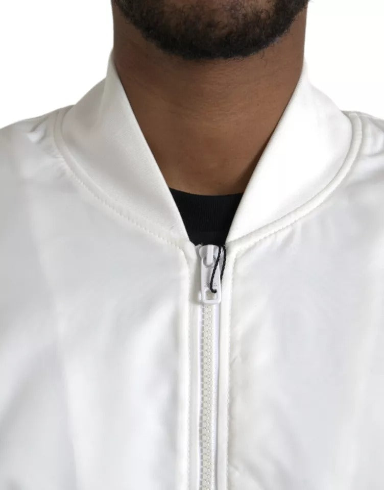 Dolce & Gabbana White Bomber Long Sleeves Full Zip Jacket | Regal Royce