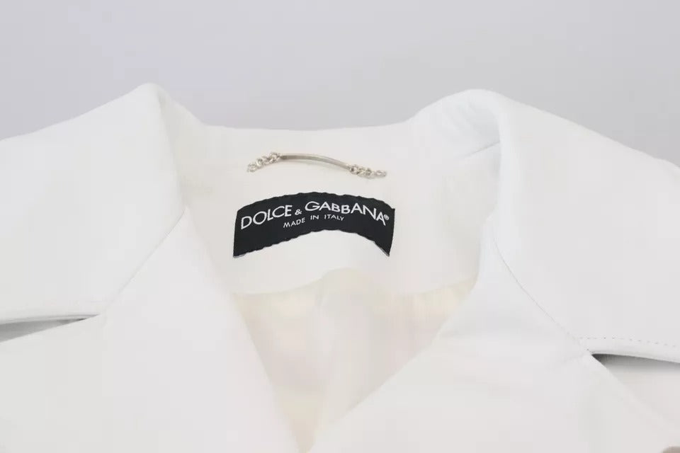 Dolce & Gabbana White Leather Biker Coat Zipper Jacket | Regal Royce