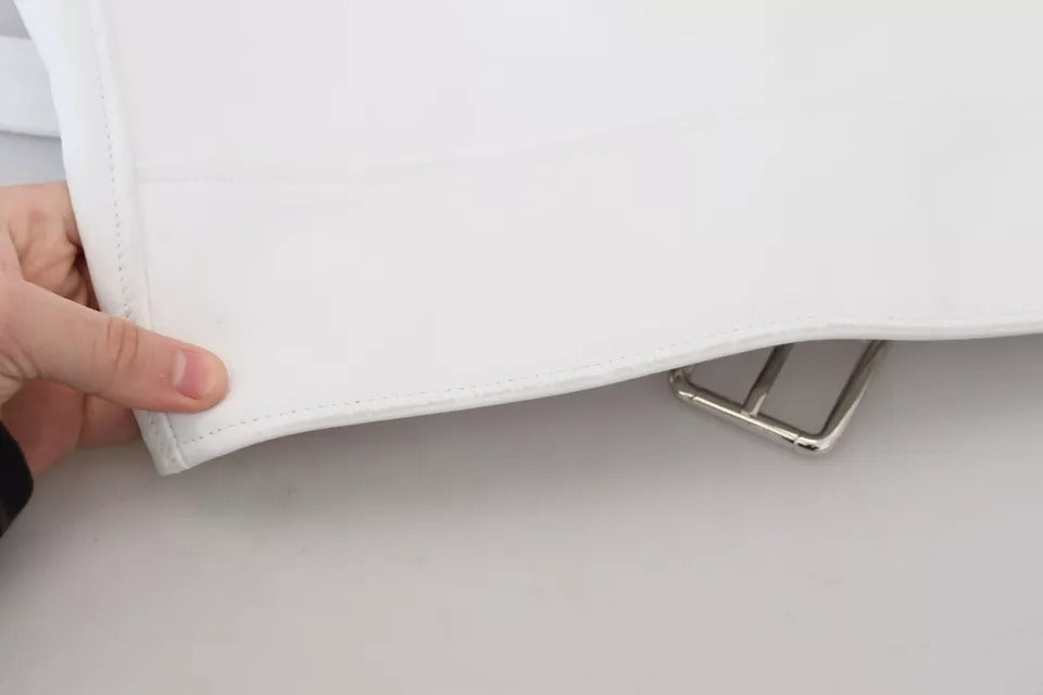 Dolce & Gabbana White Leather Biker Coat Zipper Jacket | Regal Royce