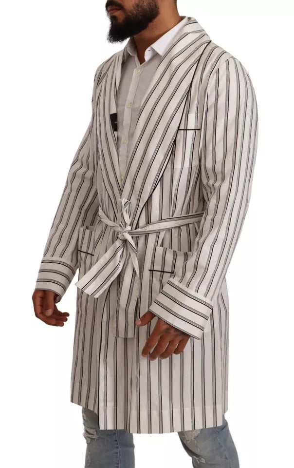 Dolce & Gabbana White Striped Cotton Robe Coat Wrap Jacket | Regal Royce