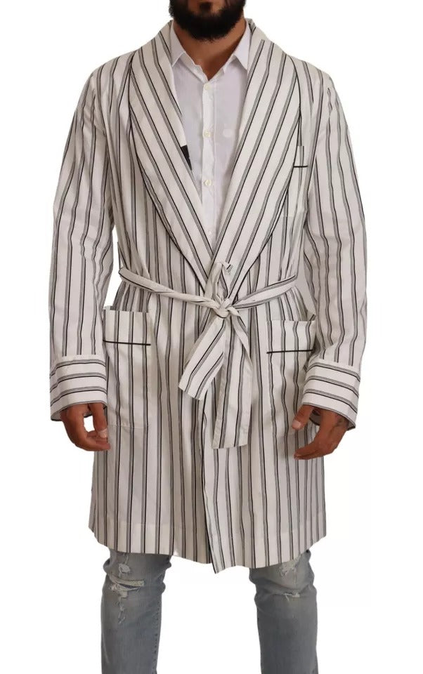 Dolce & Gabbana White Striped Cotton Robe Coat Wrap Jacket | Regal Royce