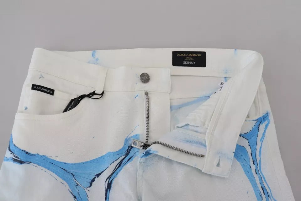 Dolce & Gabbana White Blue Cotton Skinny Denim Jeans | Regal Royce